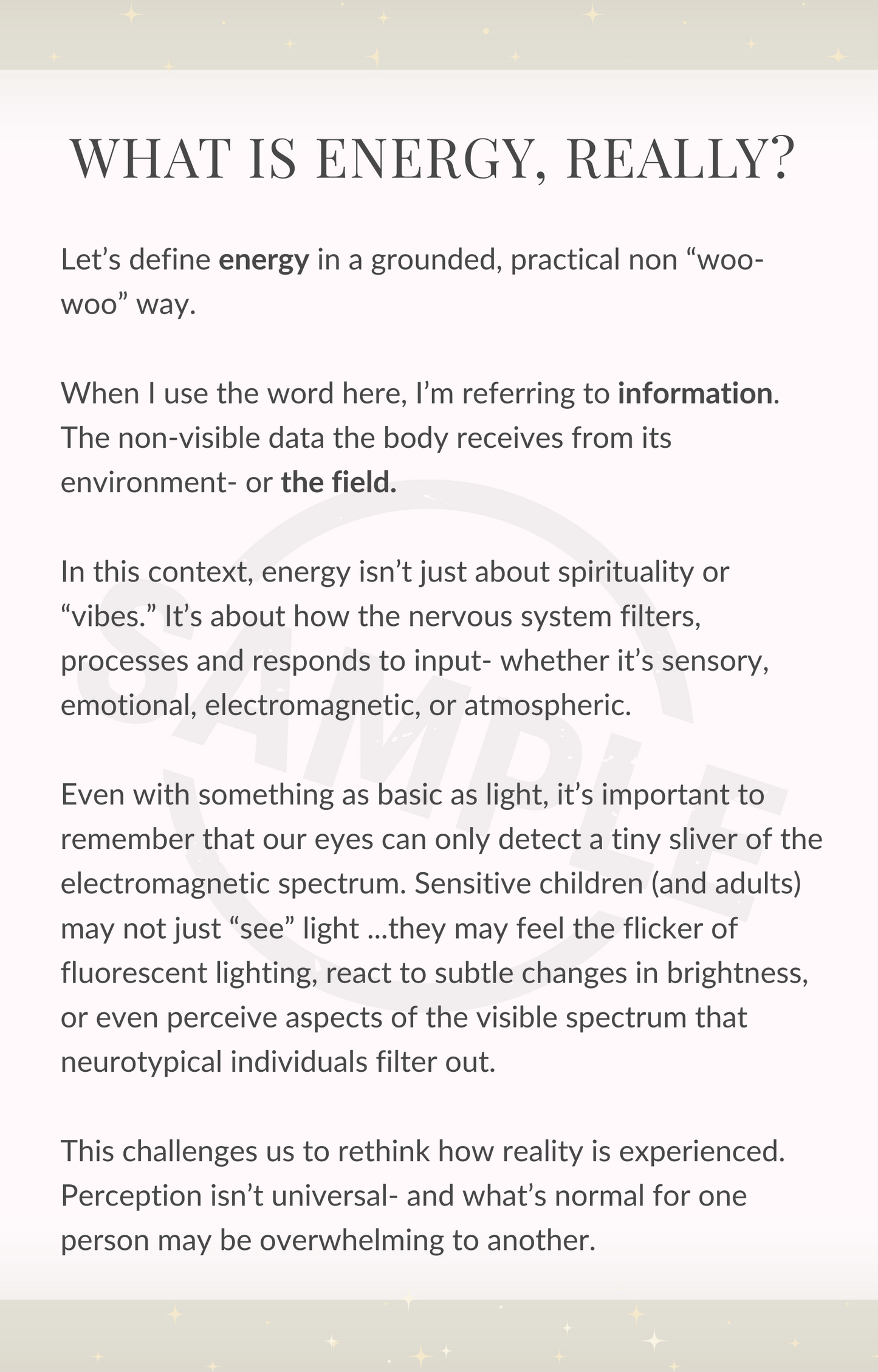 Text explaining the concept of energy in a grounded, practical way on a light background.