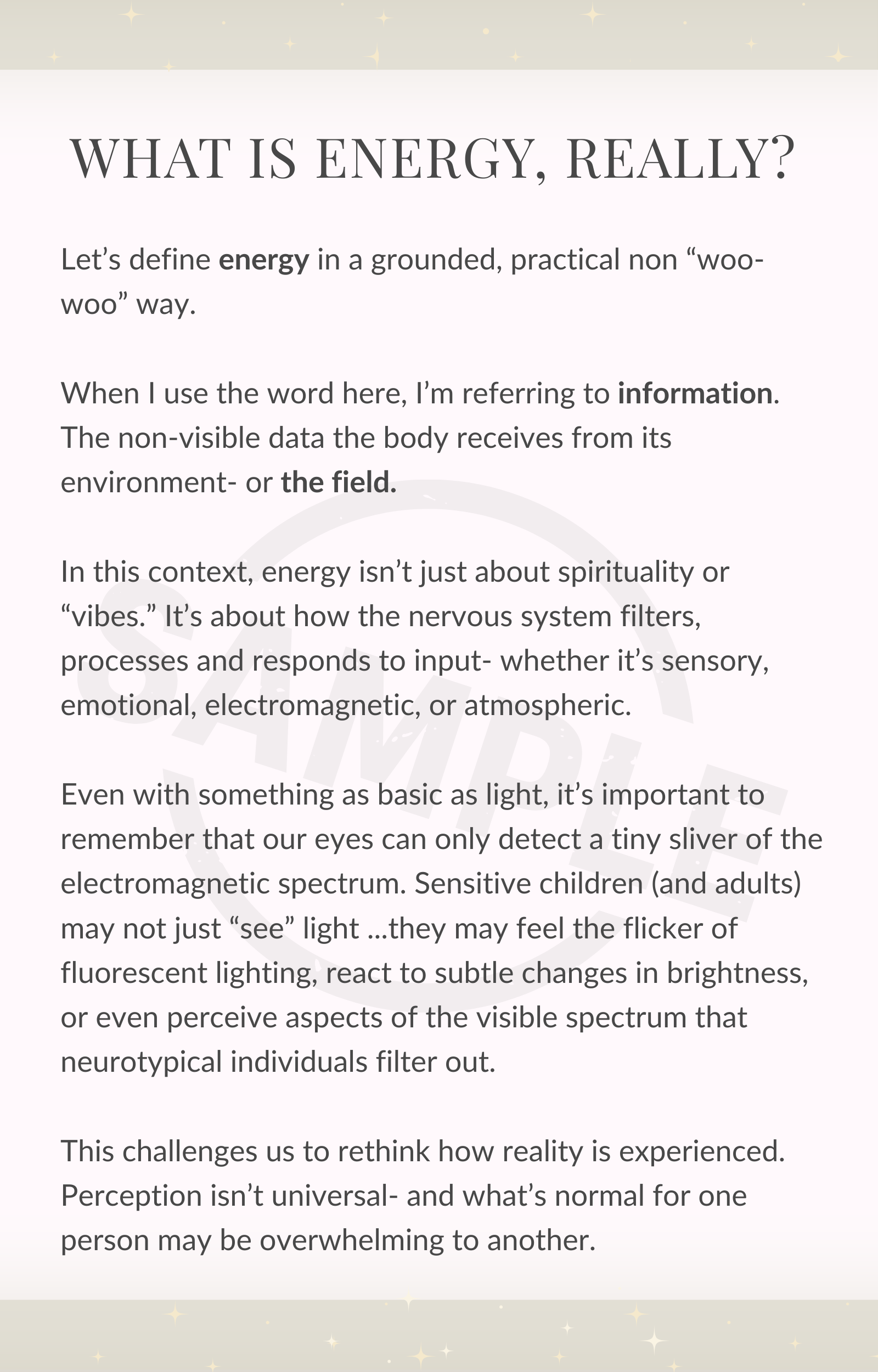 Text explaining the concept of energy in a grounded, practical way on a light background.